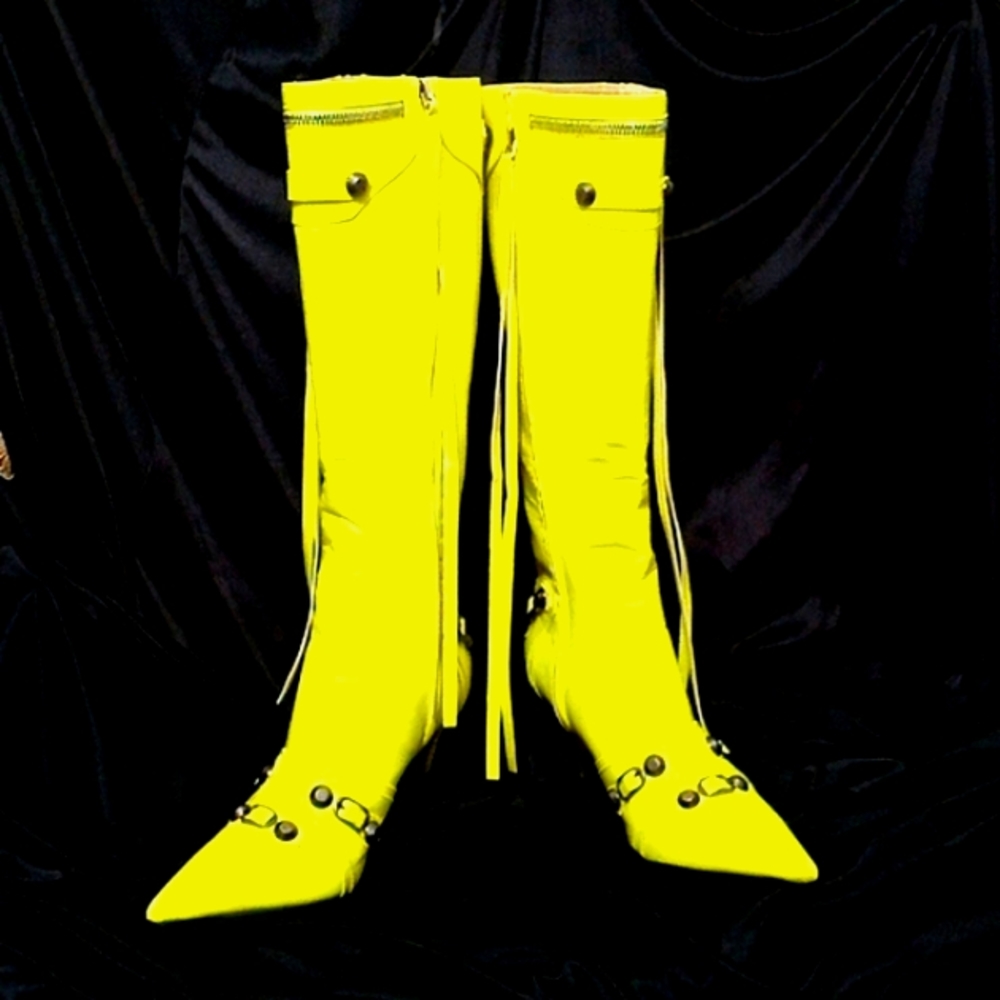 🎁FREE GIFT INCLUDED Brand New High Knee Boots Stiletto Heel Pointed Toe Tassels - Picture 2 of 16
